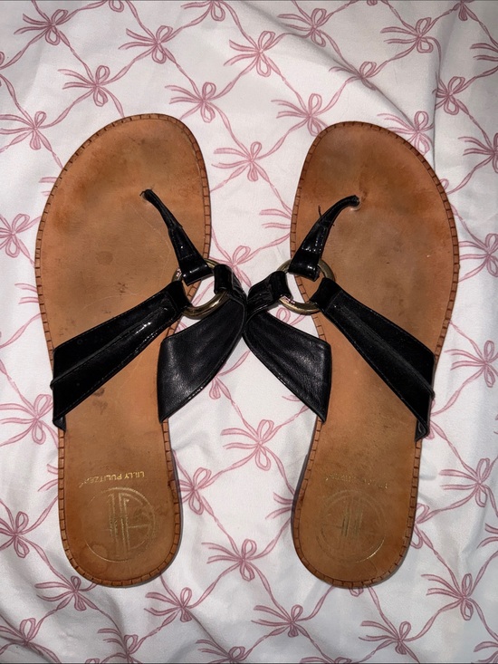 Lilly Pulitzer Shoes - Lilly Pulitzer sandal - Black Shiny strap with gold Ring-Accent